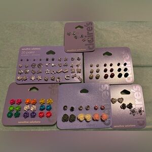 Claire's Colorful Floral & Gem Stud Earring Packs - Pastel, Red, Black, Silver